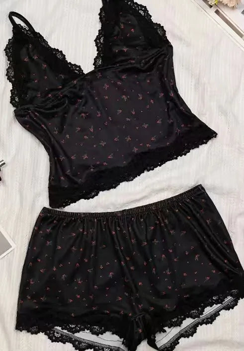 Lace Cami Heart Shorts Set