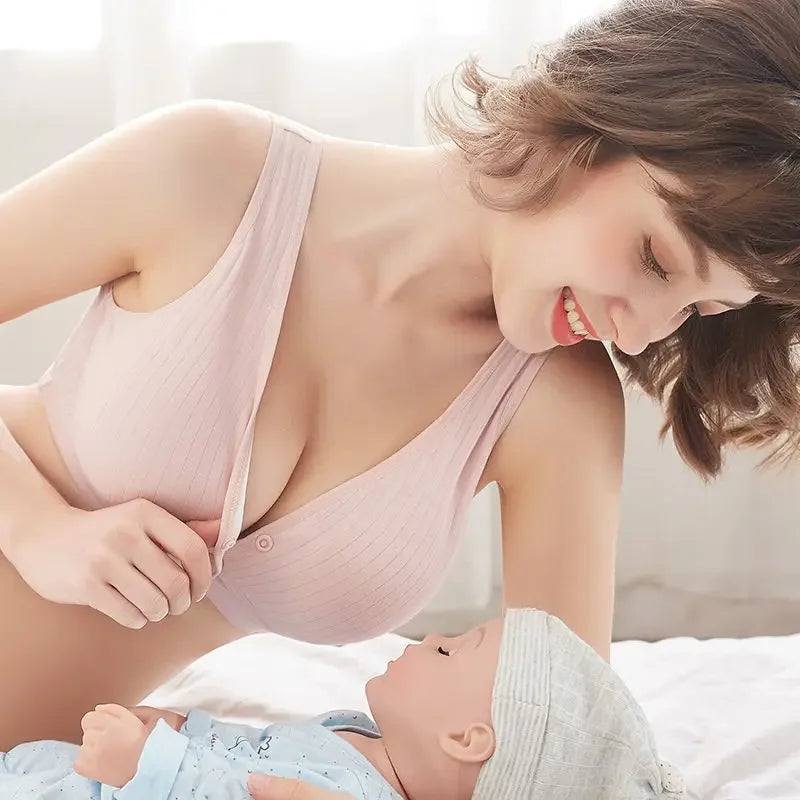 Cotton Front-Buckle Nursing Vest Bra