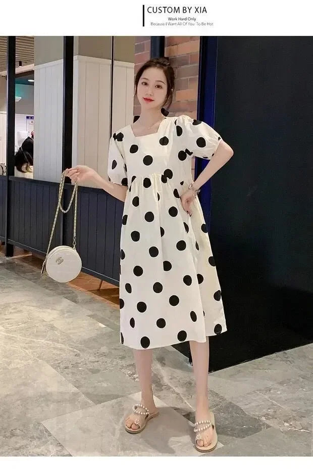 Polka Dot Short-Sleeve Maternity Dress – pregnancy dress