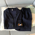 Embroidered Plaid Short Pajama Set