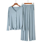 Soft Cotton Cardigan Pajama Set in Light Blue – women's sleepwear