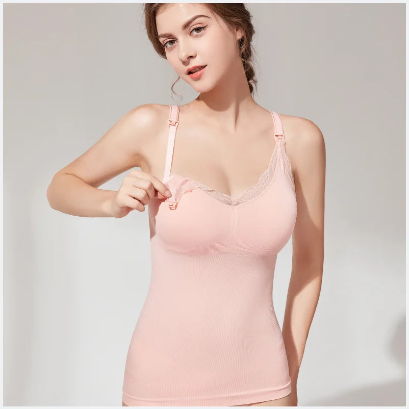 Lace-Trim Long-Line Nursing Cami Bra