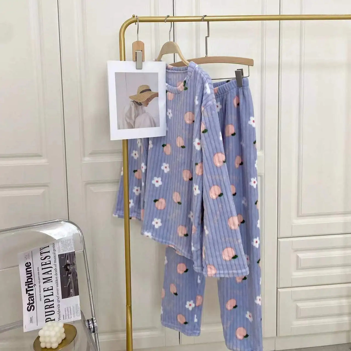 Cartoon Print Flannel Pajama Set