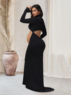 Turtleneck Cut-Out Bump Maternity Photoshoot Gown