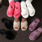 Fluffy Cross-Band Open-Toe Slippers