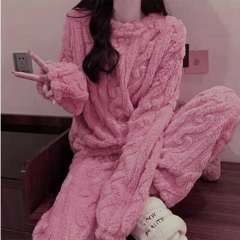 Striped Coral Velvet Pajama Set