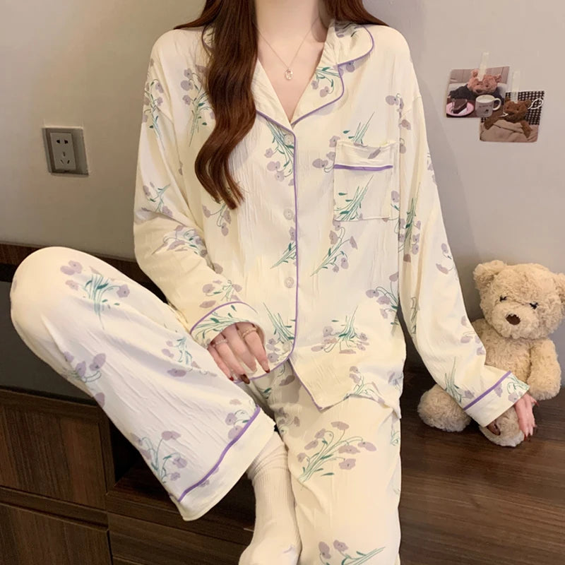 Bow-Tie Long-Sleeve Pajama Set
