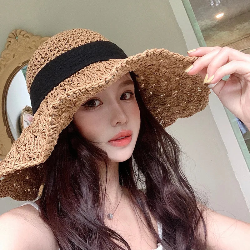 Wide Brim Straw Sun Hat with Bow