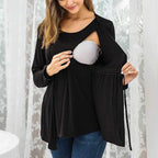 Lace-Up Faux Two-Piece Long-Sleeve Nursing Top