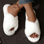 Fluffy Cross-Band Open-Toe Slippers