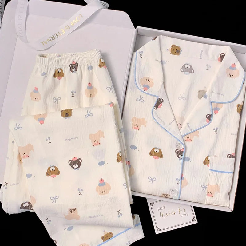 Cartoon Bear Maternity Nursing Pajama Set