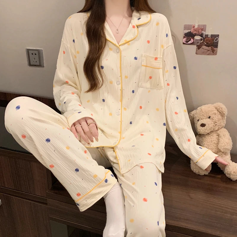 Bow-Tie Long-Sleeve Pajama Set