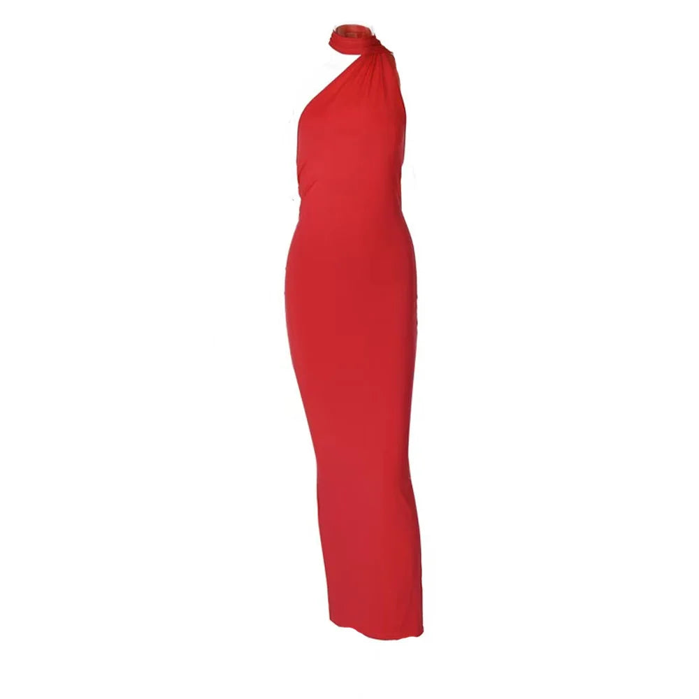 Halter Backless Bodycon Maternity Evening Gown in Red – maternity photoshoot dress