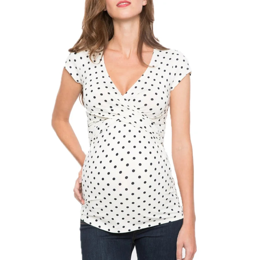 Pleated Wrap-Front Short-Sleeve Nursing Tee