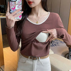 Lace Faux Two-Piece Nursing Top