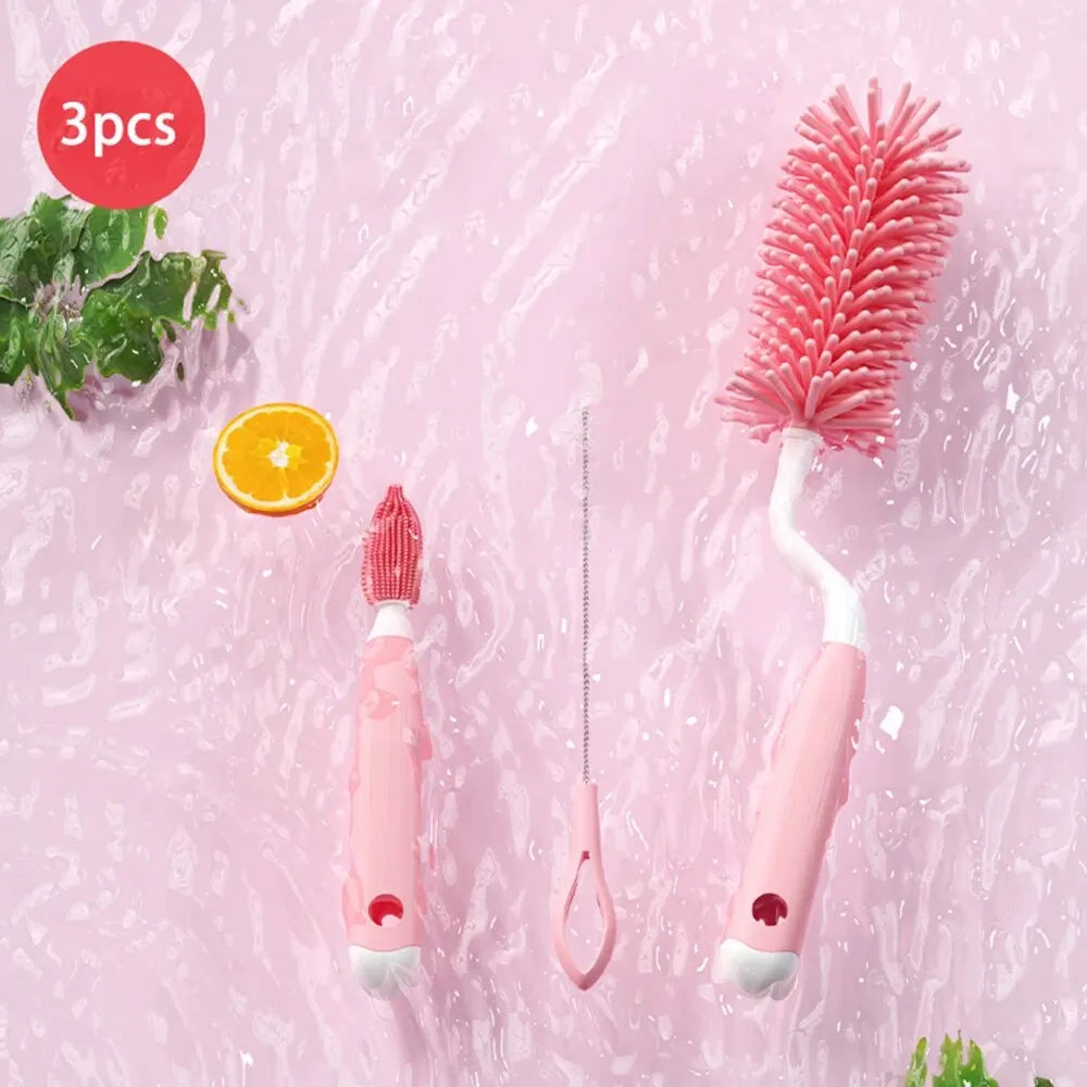 360° Rotating Silicone Bottle & Nipple Brush Set