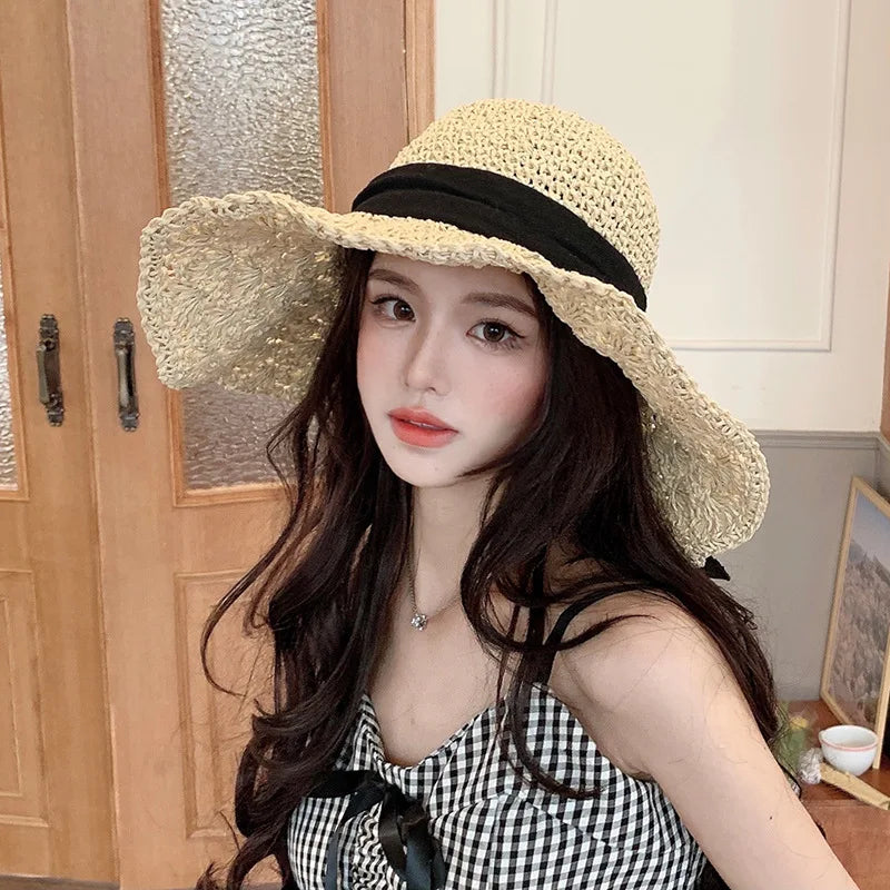 Wide Brim Straw Sun Hat with Bow – wide brim hat