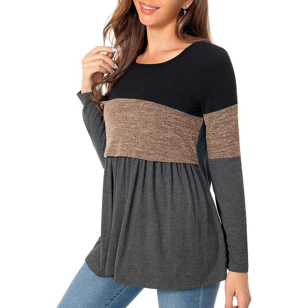 Patchwork Long-Sleeve Nursing Top