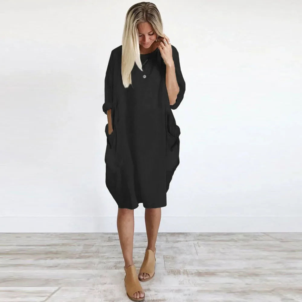 Relaxed Long-Sleeve Pocket Maternity Dress