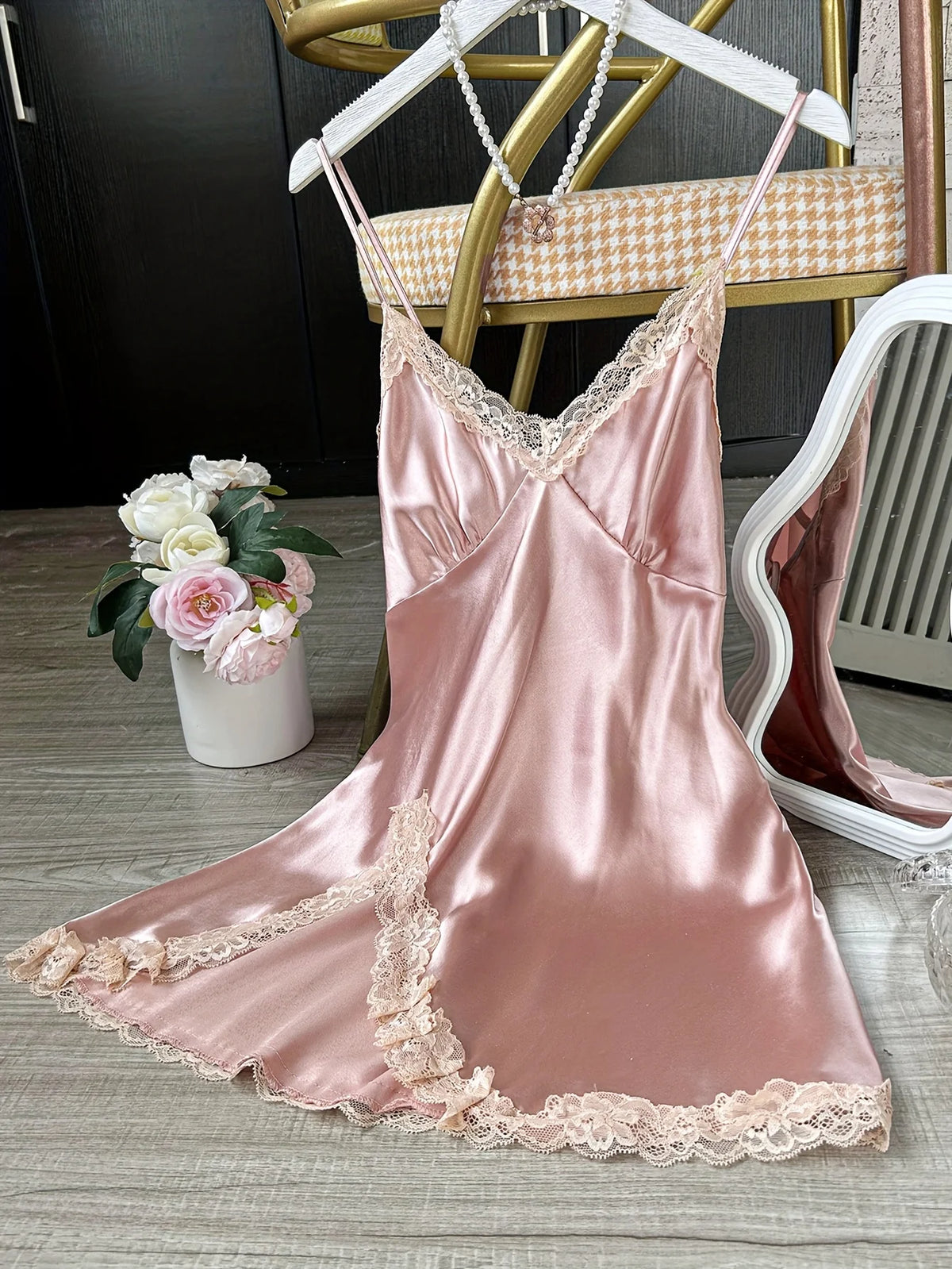 Satin Lace-Trim Chemise