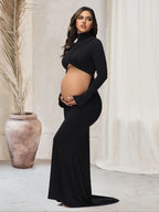 Turtleneck Cut-Out Bump Maternity Photoshoot Gown