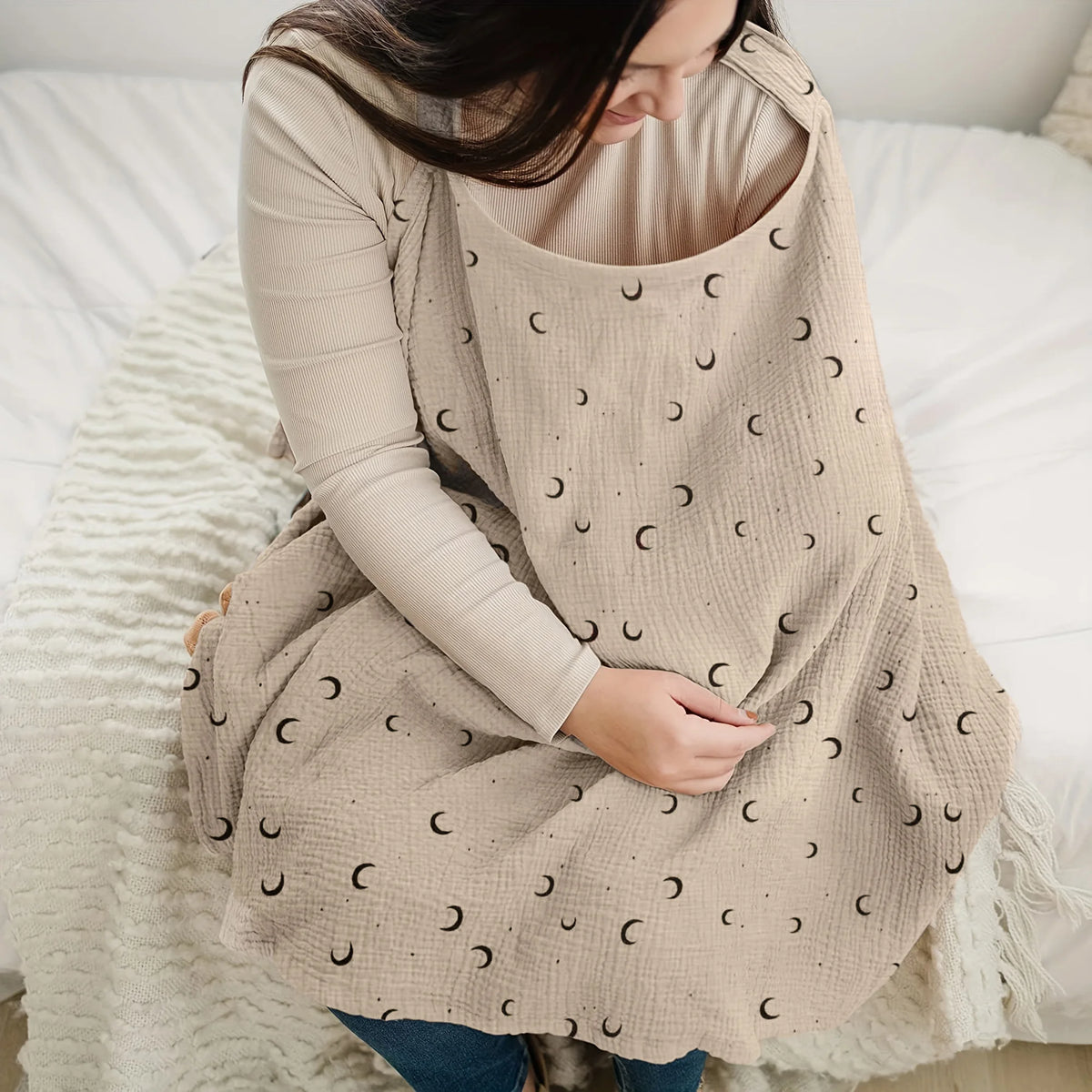 Printed Gauze Nursing Shawl with Neck Strap