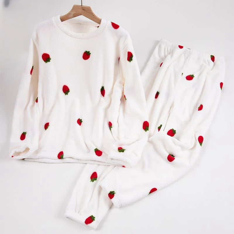 Cartoon Print Flannel Pajama Set
