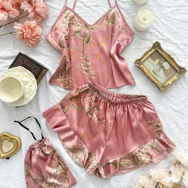 Satin Cami & Ruffle Shorts Pajama Set