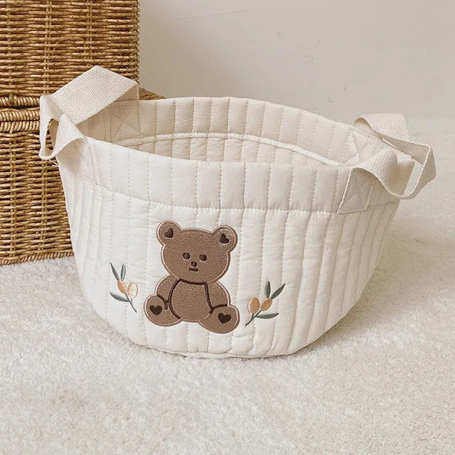 Quilted Bear Embroidered Nursery Caddy Basket