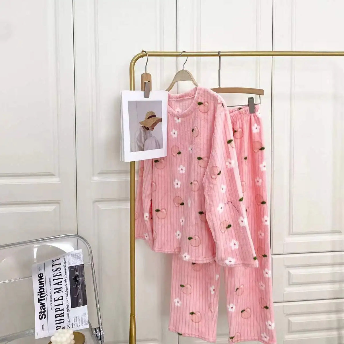 Cartoon Print Flannel Pajama Set