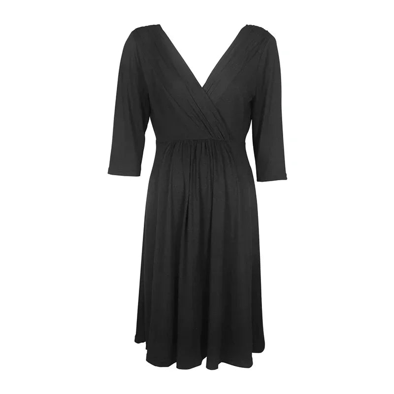 Surplice Wrap-Front 3/4-Sleeve Maternity & Nursing Dress