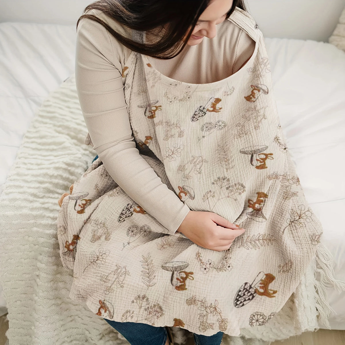 Printed Gauze Nursing Shawl with Neck Strap