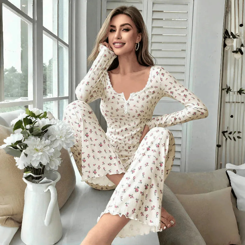 Floral Lettuce-Trim Pajama Set