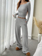 Ribbed Crew-Neck & Wide-Leg Lounge Set, view 1