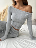 Ribbed Crew-Neck & Wide-Leg Lounge Set, view 4