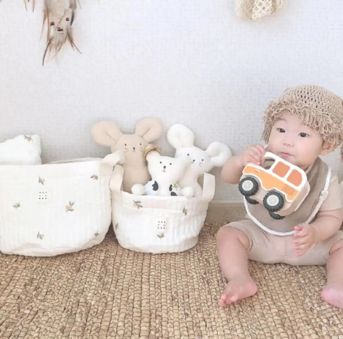 Quilted Bear Embroidered Nursery Caddy Basket