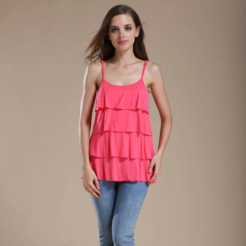 Tiered Ruffle Lift-Up Nursing Tank Top