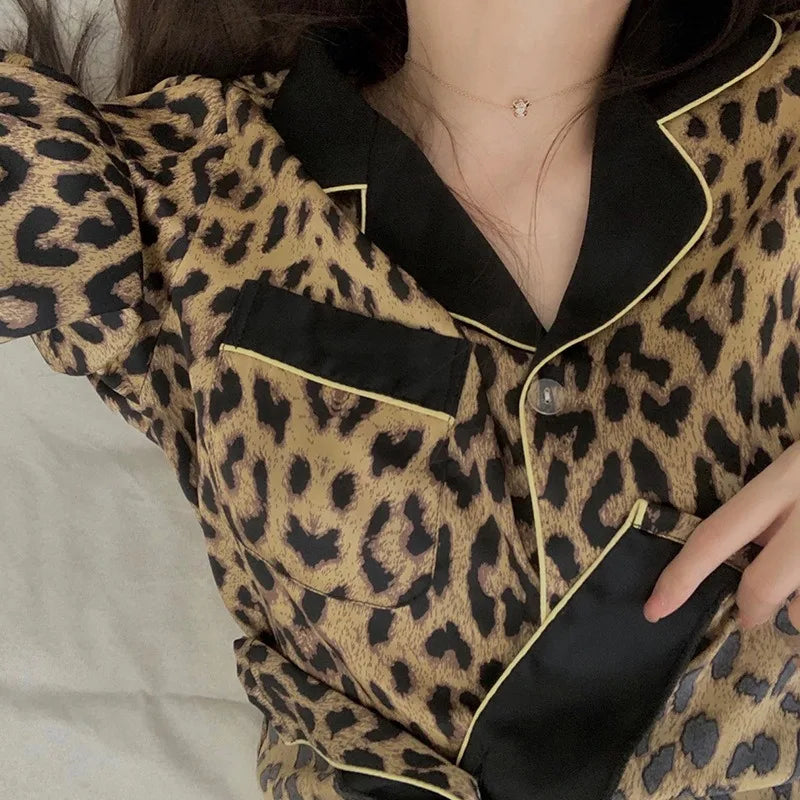 Leopard Print Long-Sleeve Pajama Set – pajamas for women
