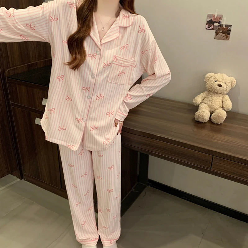 Bow-Tie Long-Sleeve Pajama Set
