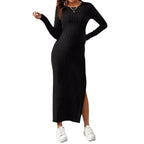 Long Sleeve Side-Split Knit Maternity Dress