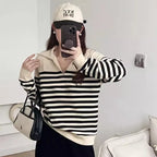 Striped Collared Long-Sleeve Nursing Top – postpartum top