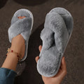 Fluffy Cross-Band Open-Toe Slippers