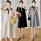 Polo-Collar Knit Maternity T-Shirt Dress