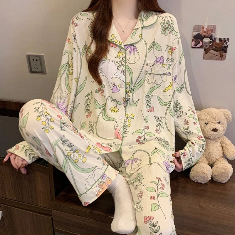 Bow-Tie Long-Sleeve Pajama Set