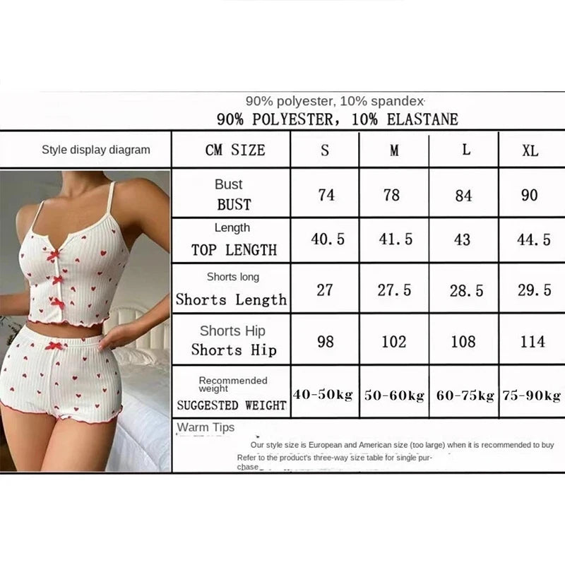 Heart Ribbed Frill Cami Short Set