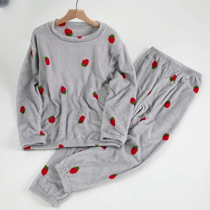 Cartoon Print Flannel Pajama Set