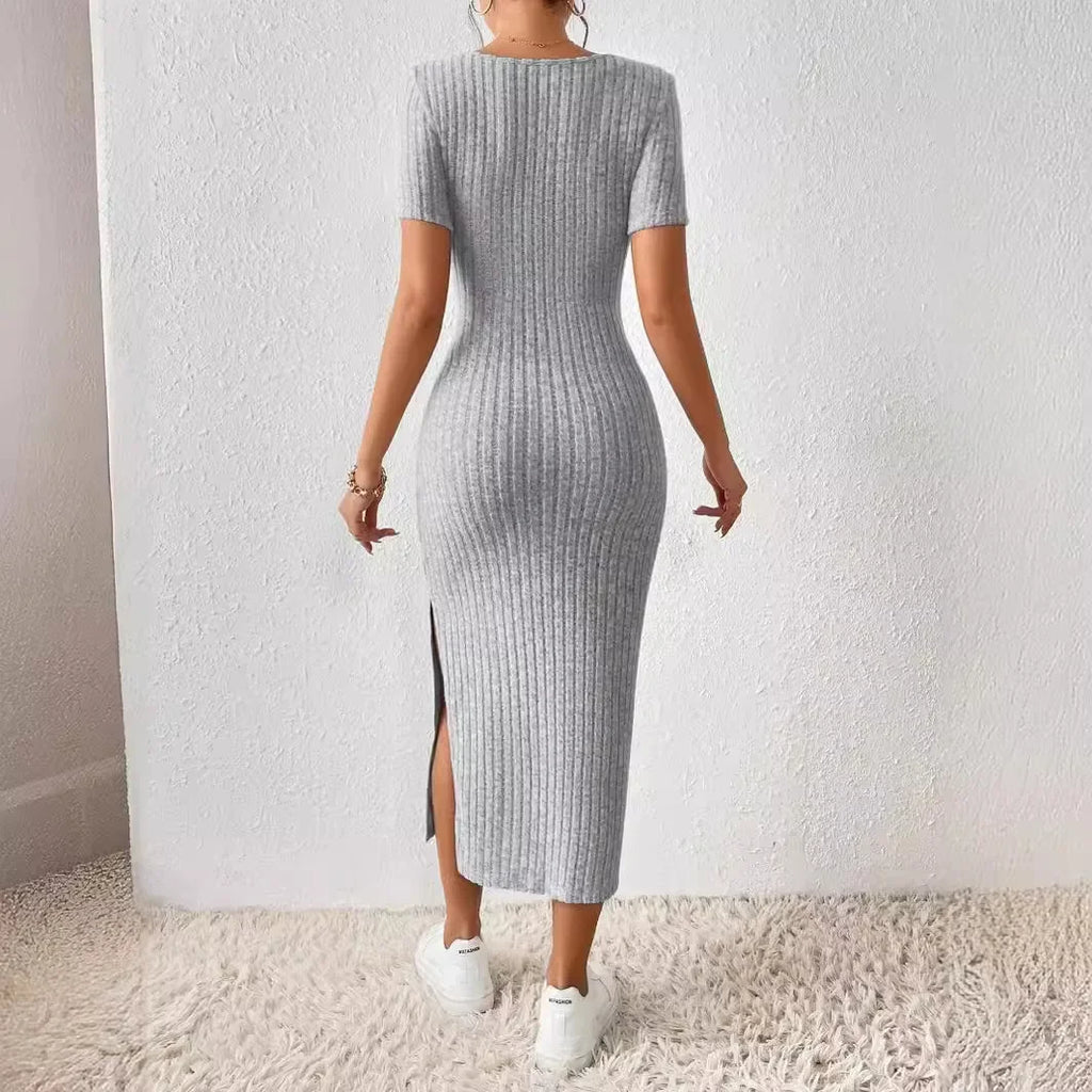 Ribbed Square-Neck Maternity Midi Dress, view 2