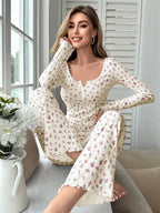 Floral Lettuce-Trim Pajama Set