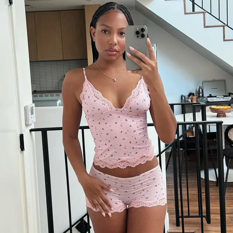 Lace Cami Heart Shorts Set – women's sleepwear