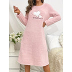 Heart Print Fuzzy Fleece Nightgown